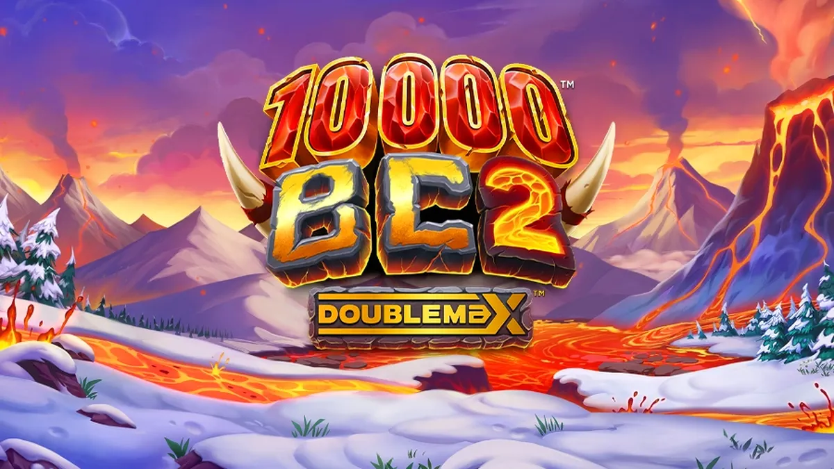Tampilan antarmuka seluler slot 10000 BC DoubleMax 2 dengan grafis neon yang tajam